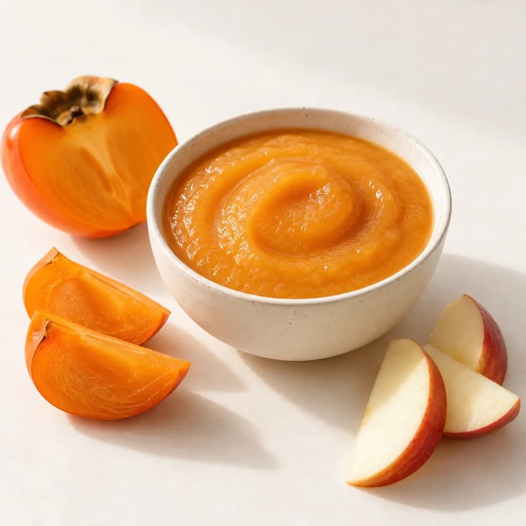 Compote kaki bébé lisse à la pomme dans un petit bol