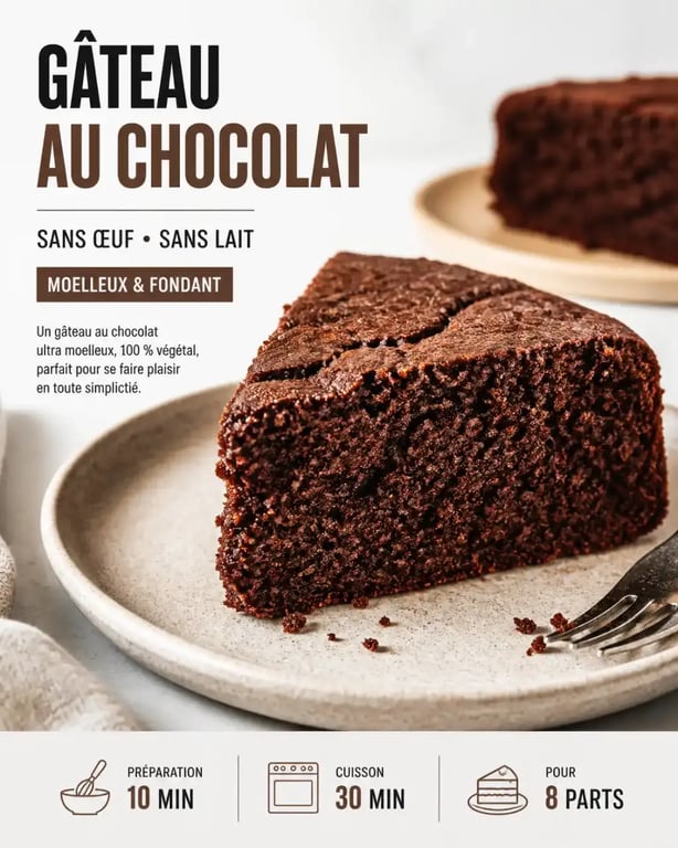 Gâteau au chocolat sans œuf ni lait, une pâtisserie végétale gourmande et moelleuse
