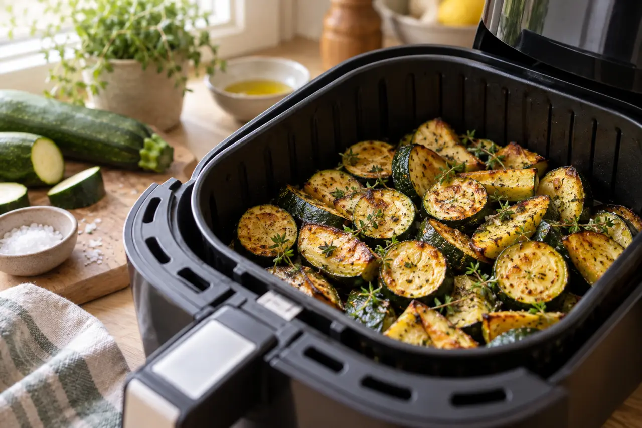 Courgettes à l’Airfryer : 8 à 18 minutes à 200 °C selon la découpe