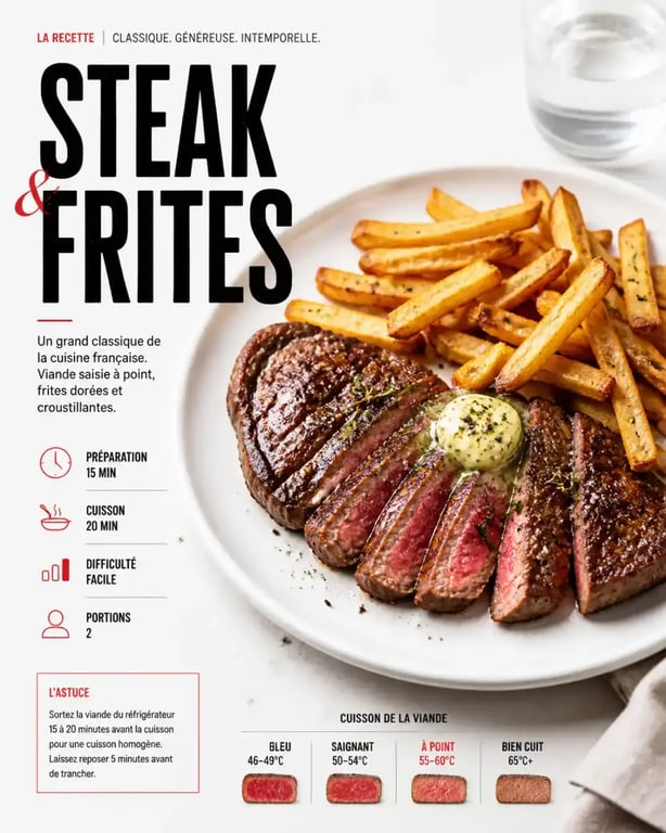 Assiette de steak-frites pour un repas convivial avec des frites.