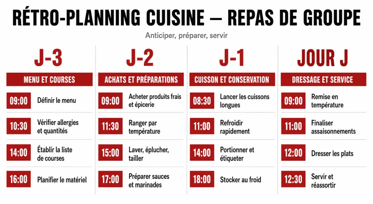 Repas pour 20 personnes : rétro-planning de préparation sur 3 jours