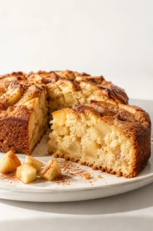 Gâteaux aux pommes cannelle moelleux avec une part coupée