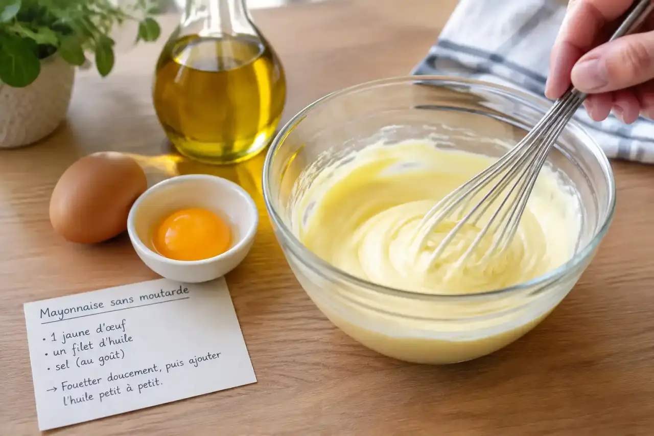 Oui, la mayonnaise prend sans moutarde, avec un jaune d’œuf et un filet d’huile