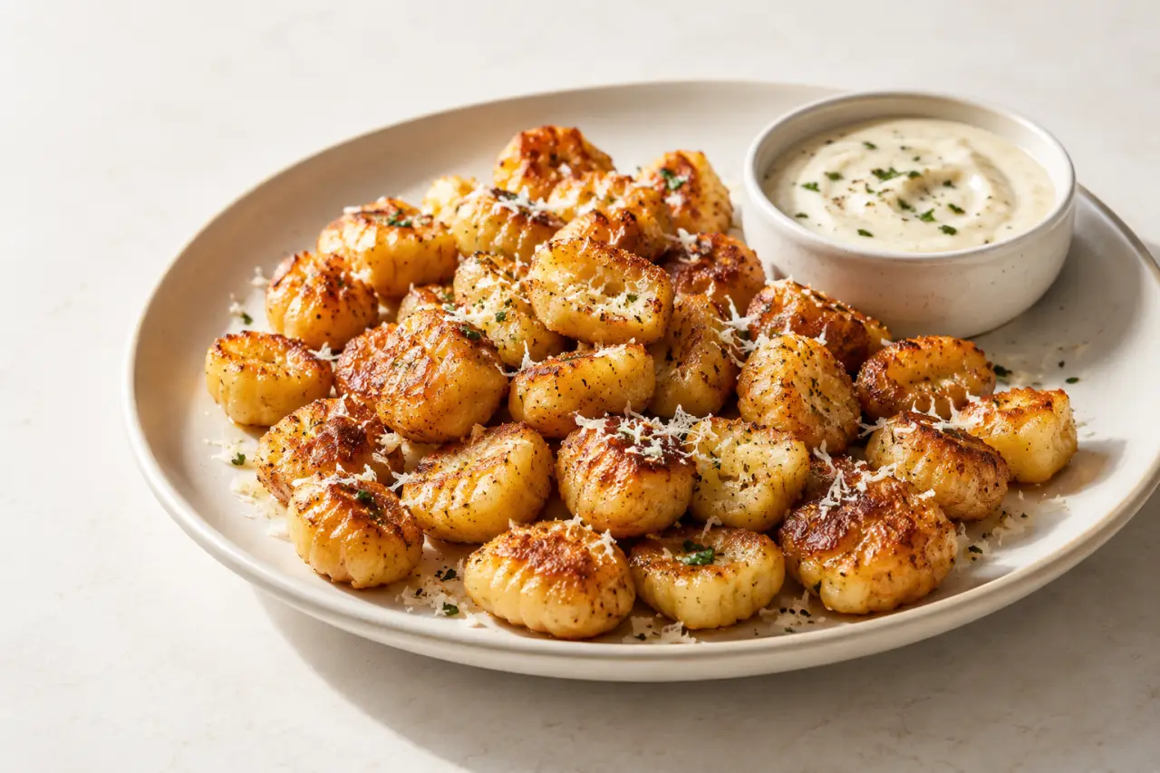 Gnocchi au Air Fryer dorés et croustillants servis avec du parmesan