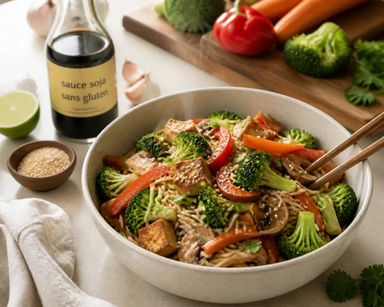 30 minutes, nouilles de riz et sauce soja sans gluten : la recette vegan qui évite le gluten caché
