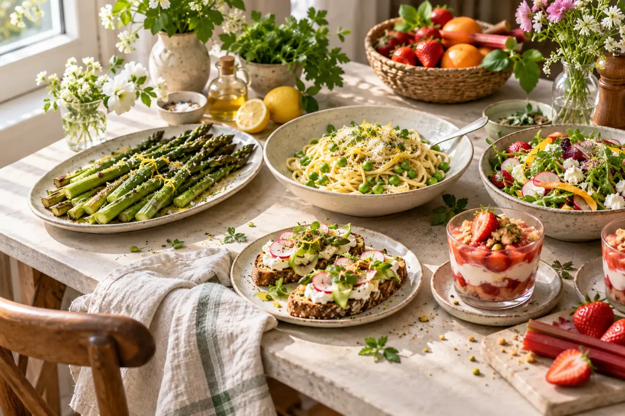 Idées repas avril : une semaine de menus entre asperges, plats express et douceurs fruitées
