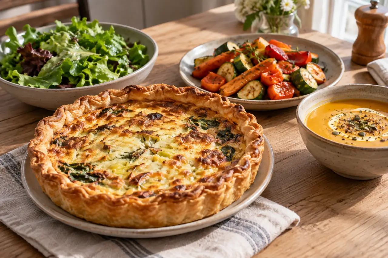 Quel accompagnement avec une quiche ? Salade, légumes rôtis ou soupe selon la garniture