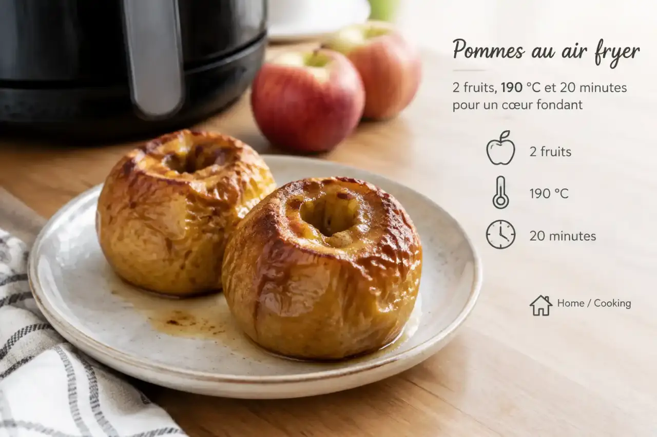 Recette de pommes au air fryer : 2 fruits, 190 °C et 20 minutes pour un cœur fondant