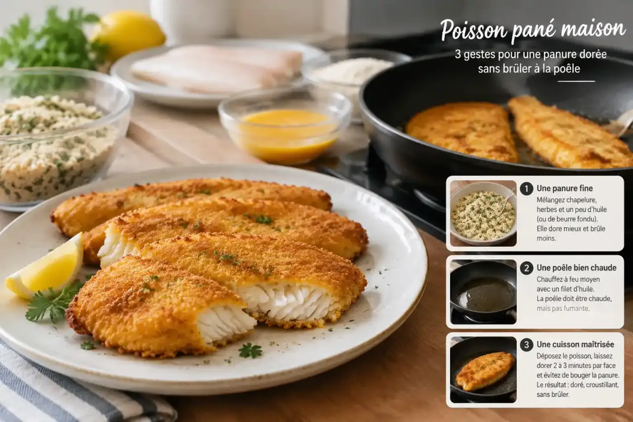 Poisson pané maison : 3 gestes pour une panure dorée sans brûler à la poêle