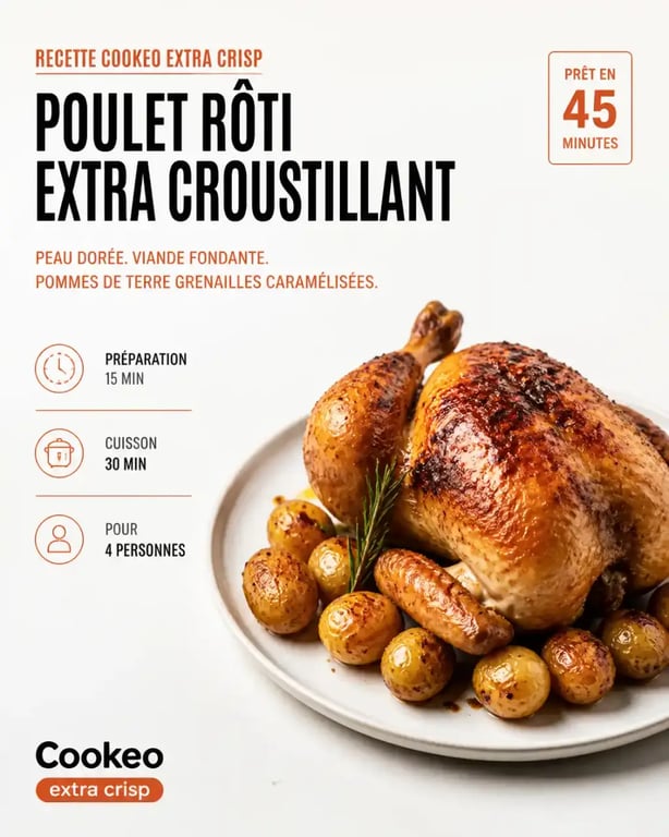 Recettes crisp cookeo : poulet rôti doré et pommes de terre grenailles au Cookeo Extra Crisp
