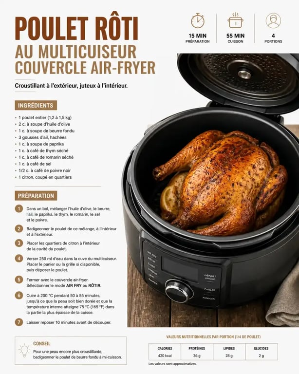 Poulet rôti croustillant préparé avec l'accessoire Extra Crisp pour Cookeo