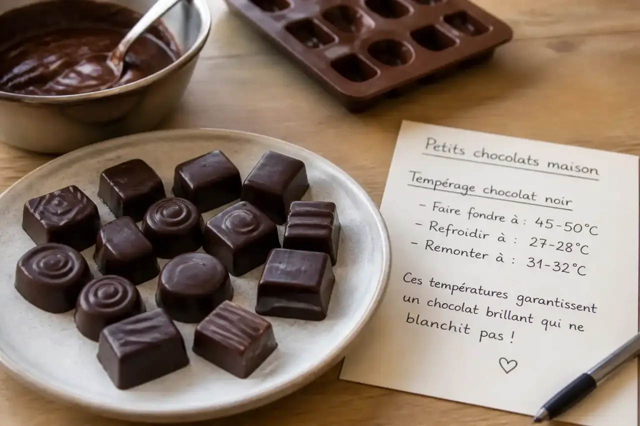 Recette de petits chocolats maison faciles : la température qui évite le chocolat terne