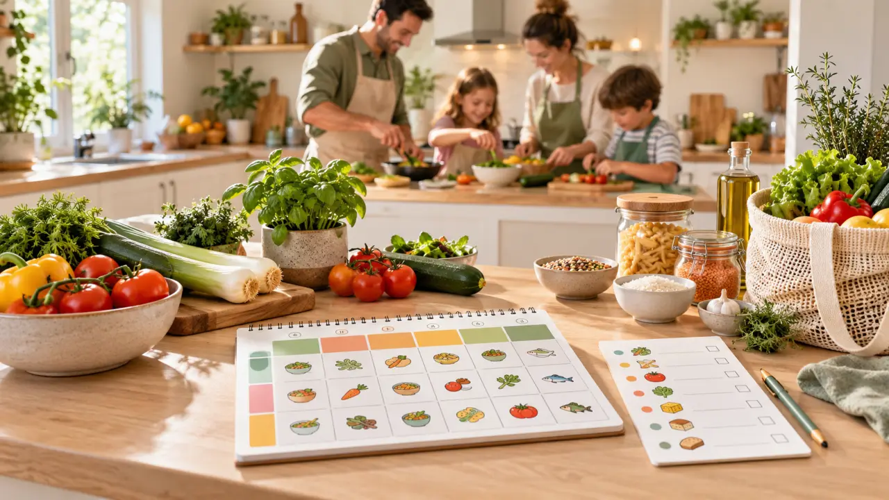 Ingrédients frais et planning de menus pour une famille de quatre personnes