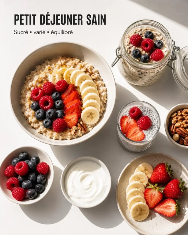 Idée petit déjeuner healthy sucrée avec porridge, overnight oats et fruits frais
