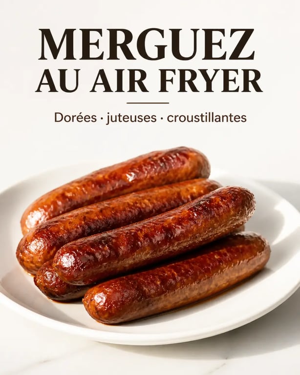 Merguez au air fryer dorées et juteuses servies sur une assiette blanche